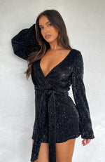 Stars Shining Long Sleeve Mini Dress Black