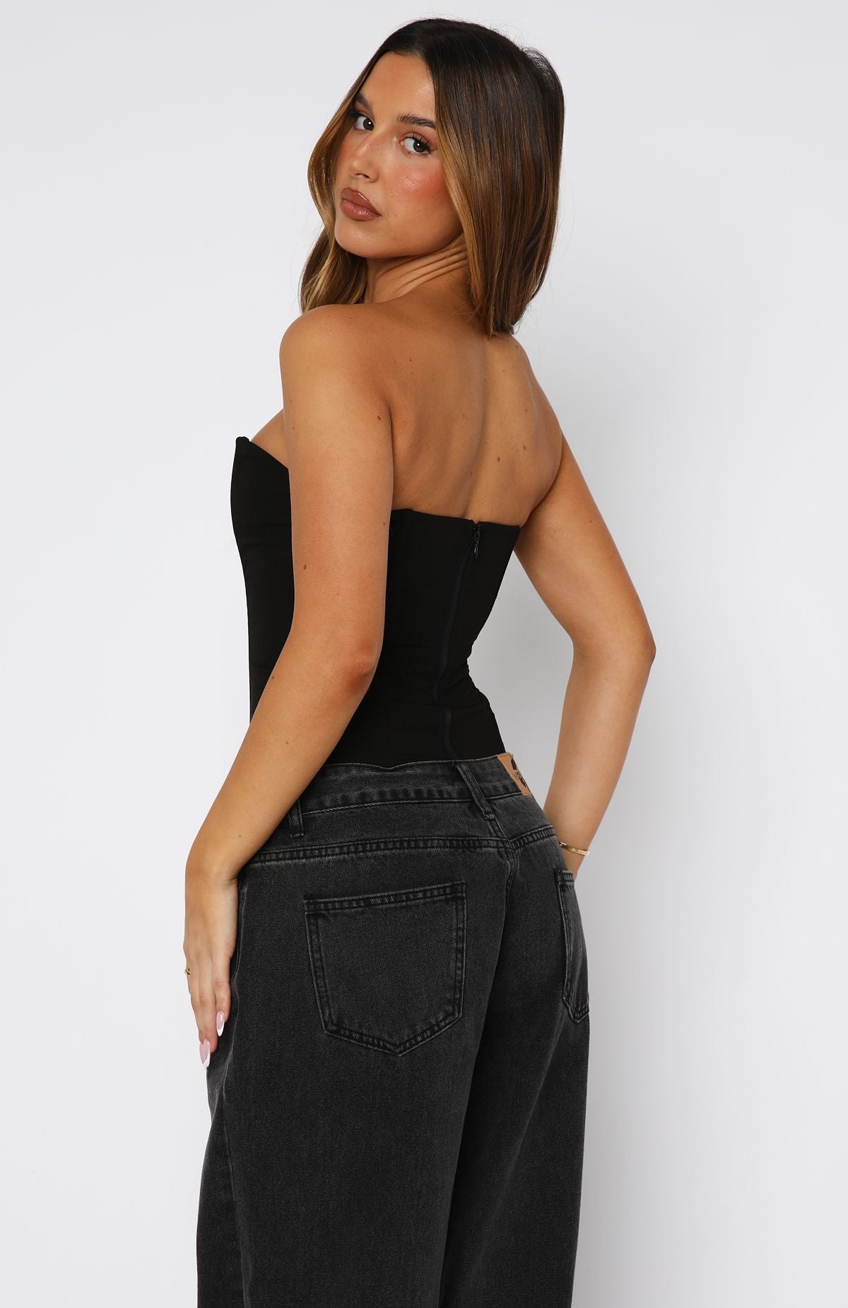 On The Town Bustier Black | White Fox Boutique
