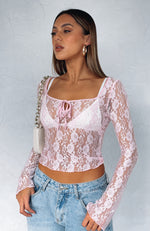 Take Command Long Sleeve Lace Top Baby Pink
