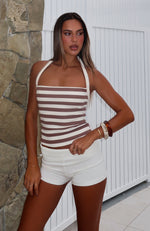 Tropic Dream Halter Top Chocolate/Cream Stripe