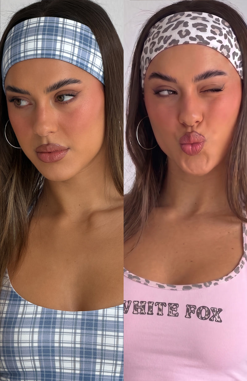 The Social Club Clara 2 Pack Headband Leopard/Blue Plaid
