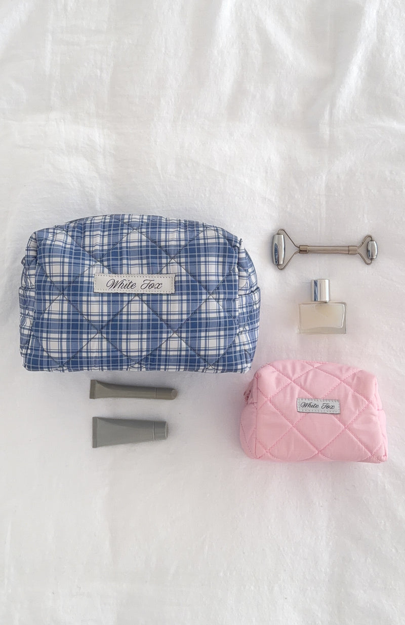 The Social Club Gabrielle 2 Pack Cosmetic Case Blue Plaid/Pink