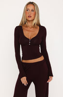 Dreamy Button Up Long Sleeve Pyjama Top Plum