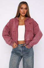 Hard To Remember Zip Front Hoodie Washed Cherry