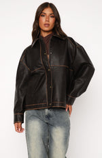 A London Girl Pu Jacket Washed Chocolate