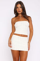 Till Tomorrow Embellished Crochet Corset Off White