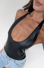 I Think I'm Ready PU Bodysuit Black