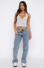 Lucy Low Rise Straight Leg Jeans Mid Blue