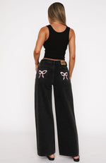 About A Girl Mid Rise Wide Leg Jeans Black Acid