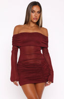 Need A Miracle Long Sleeve Glitter Mini Dress Burgundy