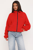 Calm Before The Storm Zip Front Fleece Sweater Red