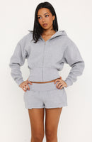 Come A Long Way Cinched Zip Front Hoodie Grey Marle