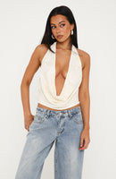 Come Back For More Cowl Halter Top Cream