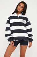 Moving Fast Oversized Henley Sweater Vintage Navy