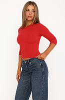 Easy To Admire V Neck 3/4 Sleeve Top Red