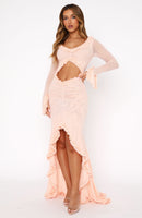 It Takes Time Long Sleeve Mesh Maxi Dress Pink Salt