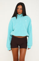 Figure It Out Later Fleece Quarter Zip Sweater Aqua