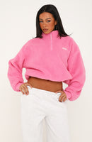 Figure It Out Later Fleece Quarter Zip Sweater Bubblegum Pink