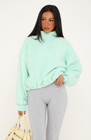 Figure It Out Later Fleece Quarter Zip Sweater Icy Mint