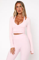 Staying Cute Long Sleeve Wrap Top Ballet Pink