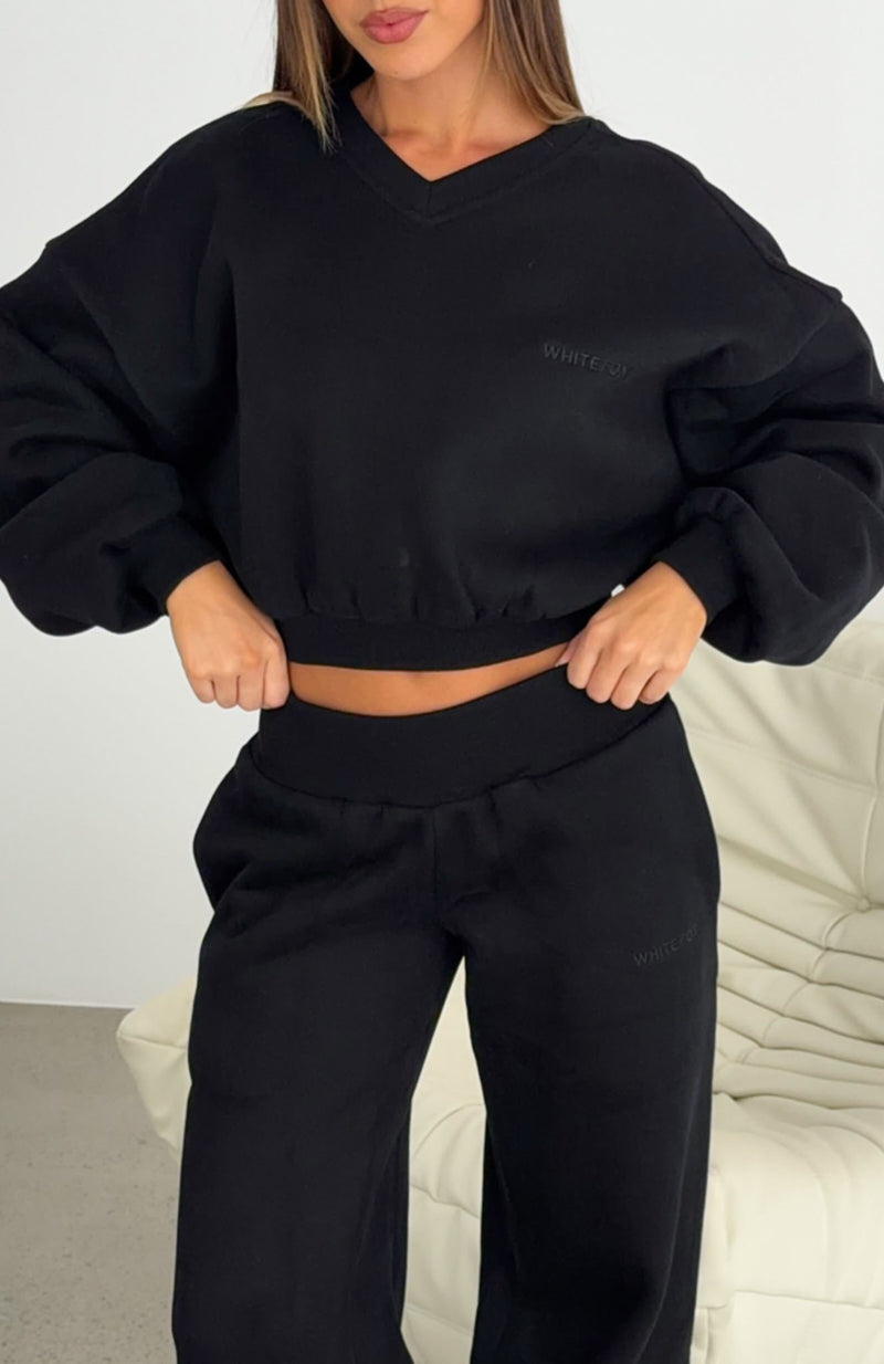 Give You A Break Cropped V Neck Boxy Sweater Black