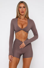 Over The Line Long Sleeve Crop Cocoa