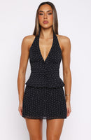 Busy Getting Money Halter Top Black Polka Dot