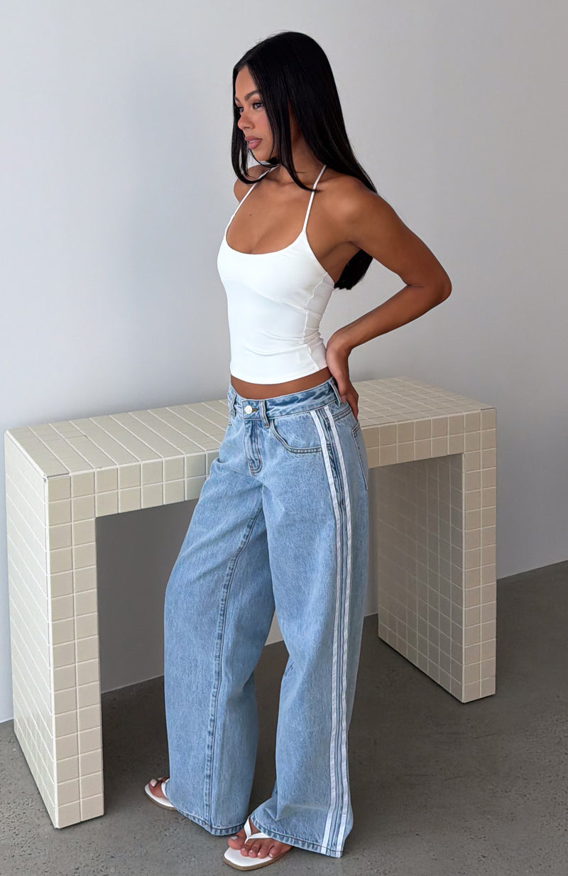Hand On My Heart Low Rise Wide Leg Jeans Mid Blue Wash