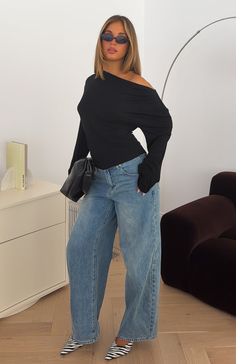 If You Insist Off Shoulder Long Sleeve Top Black