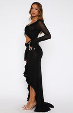 It Takes Time Long Sleeve Mesh Maxi Dress Black