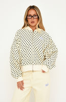 Just Peachy Oversized Slouch Zip Front Hoodie Cream/Black