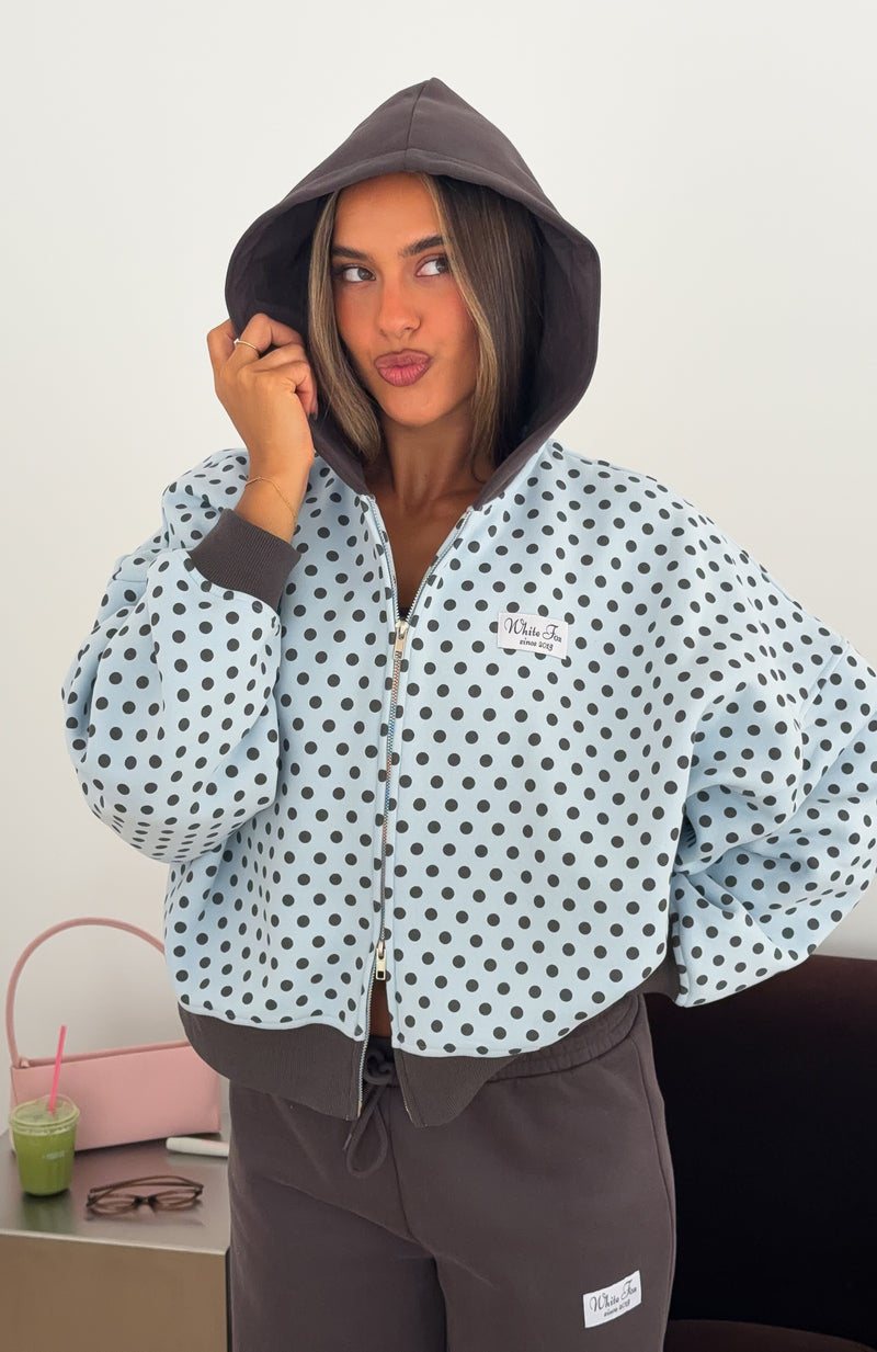 Just Peachy Oversized Slouch Zip Front Hoodie Dusty Blue/Charcoal