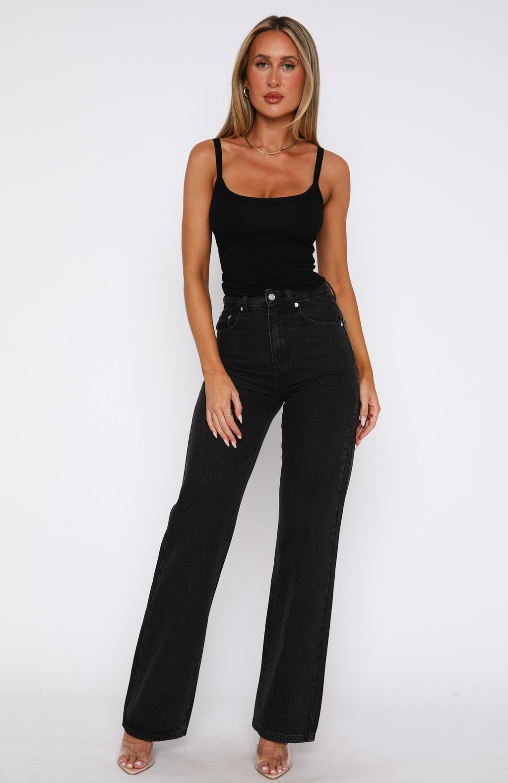 HIGH RISE VINTAGE WASHED STRAIGHT LEG JEANS main image 0