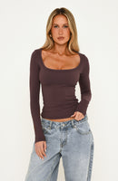 Keep Guessing Long Sleeve Top Espresso