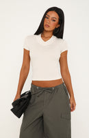 Keep That Energy Short Sleeve V Neck Top White