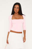 Light Layers Lace Trim 3/4 Sleeve Top Baby Pink