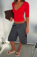 Little Bit Of Everything 3/4 Sleeve V Neck Top Red