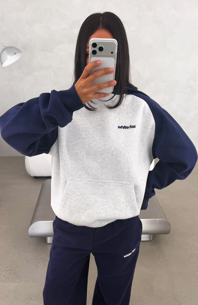 Loving It Here Oversized Hoodie Grey Marle/Navy