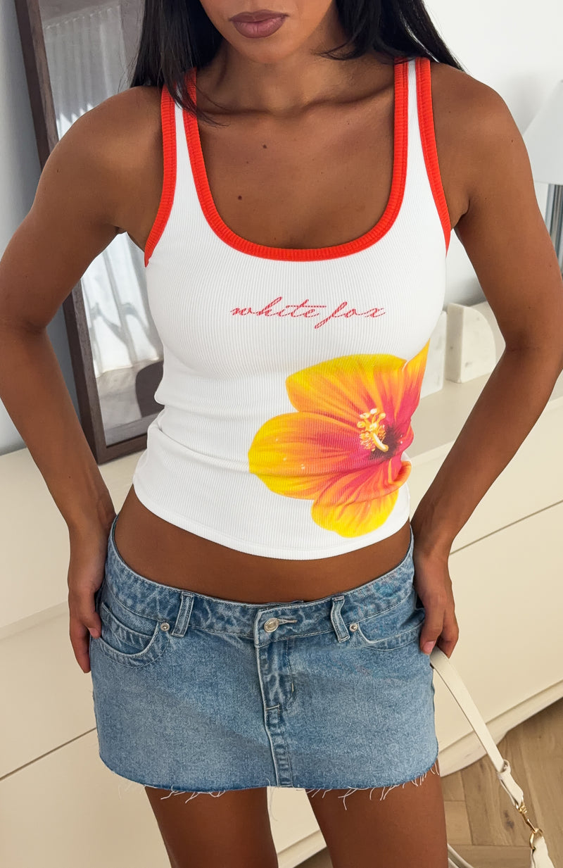 Midnight Bloom Tank Top White