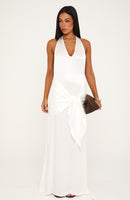 Modern Muse Satin Halter Maxi Dress Pearl