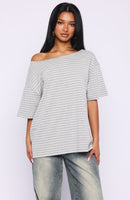 Give Me Options Off Shoulder Tee Grey/White Stripe