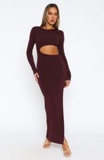 Love Me Again Long Sleeve Maxi Dress Dark Burgundy