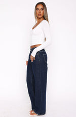 Bring The Style Low Rise Wide Leg Jeans Dark Indigo