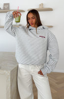 Offstage Striped Oversized Hoodie Grey/White Stripe