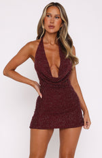 By Candlelight Beaded Mini Dress Burgundy