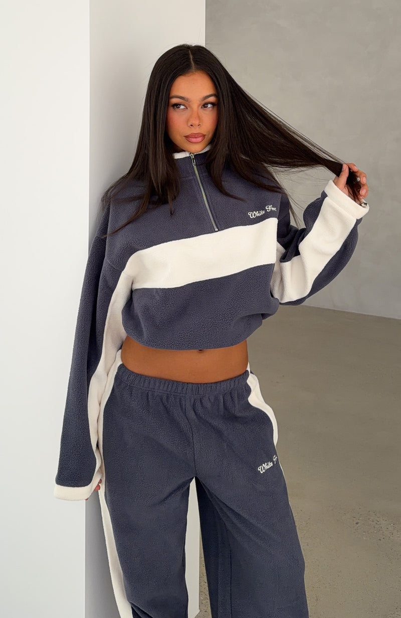 Picture This Fleece Boxy Quarter Zip Sweater Ocean