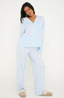 Pillow Talk Printed Long Sleeve Pyjama Set Blue Citrus
