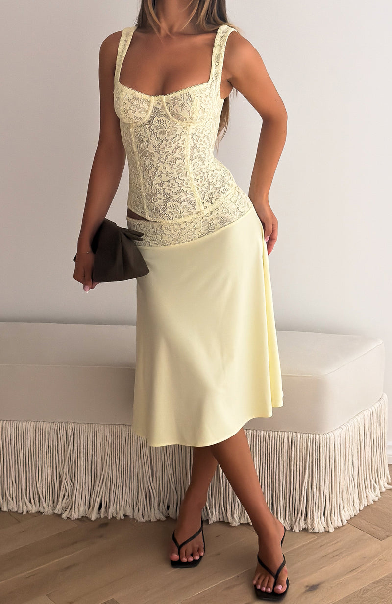 Promises Kept Lace Midi Skirt Butter