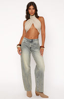 Luna Low Rise Wide Leg Jeans Sand