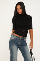 Quiet Crush Lace 3/4 Sleeve Top Black